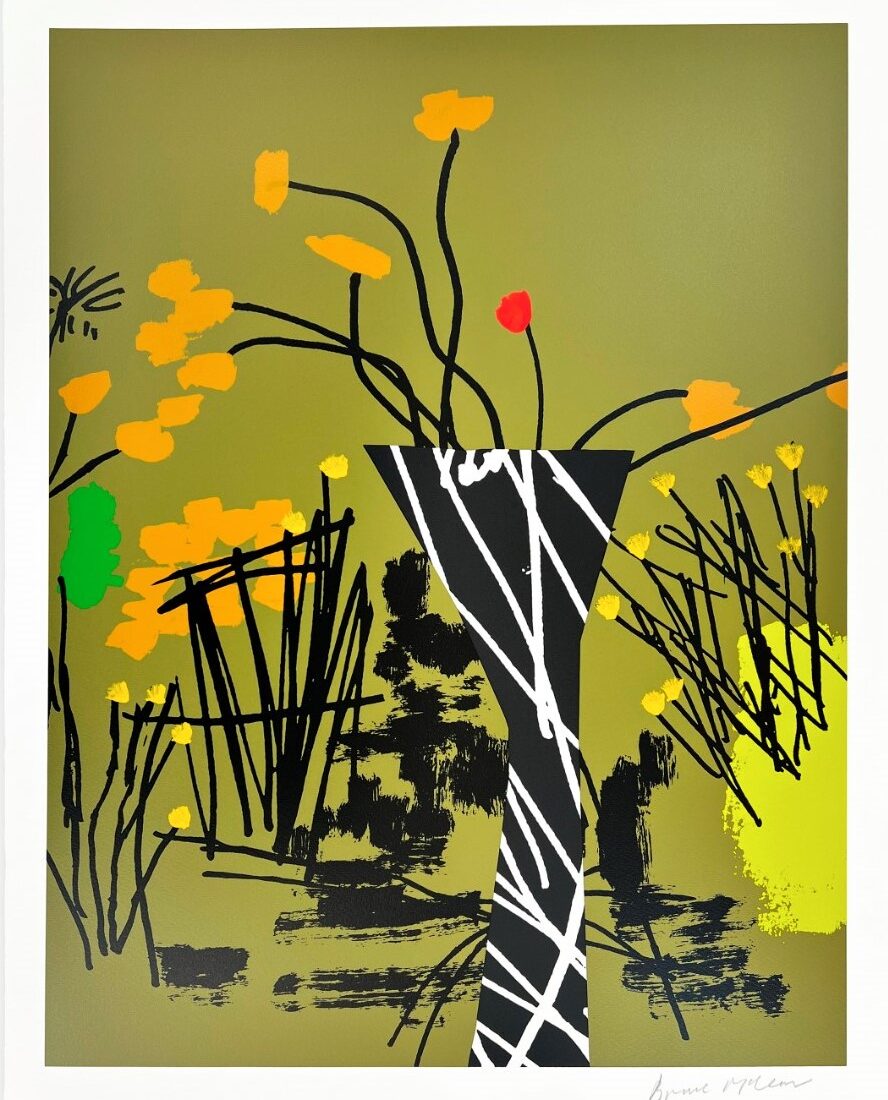 'A Vase of Arranged Flowers in a Wild Garden Olive' a print created by Bruce McLean.